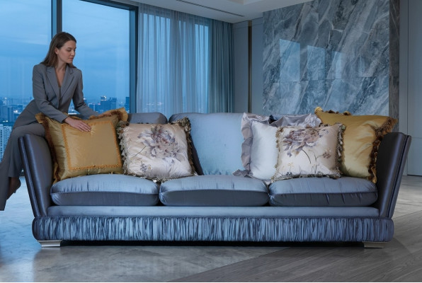 Classic triple room sofa color blue living room textile sofa classic