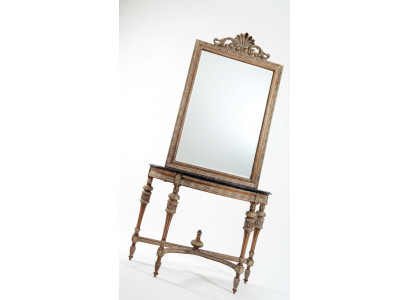 Baroque style furniture console table mirror wood Italian tables consoles 2-piece set.