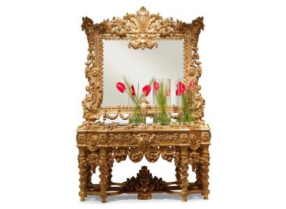 Console sideboard table dresser solid wood carving mirror antique style Italy