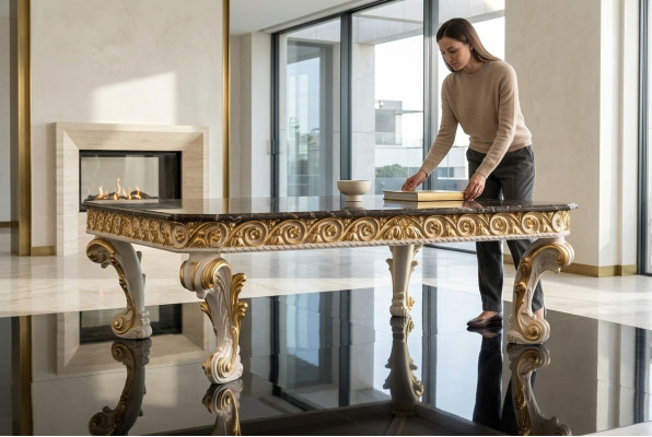 Coffee Game Table Marble Top Antique Side Table Marble Wood Classic