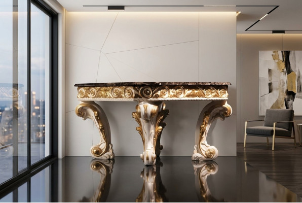 Coffee table with marble round table antique side table baroque rococo Italian