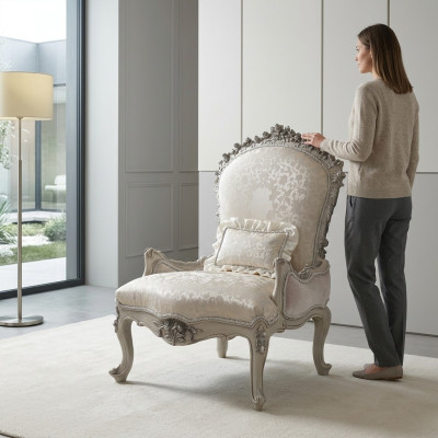 Luxury armchair upholstered throne baroque rococo solid wood Italian furniture single-seater