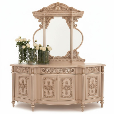 Chest of drawers sideboard dresser mirror set real wood Italian furniture antique style