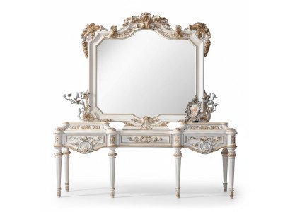 Luxurious white console table and mirror with carved frame