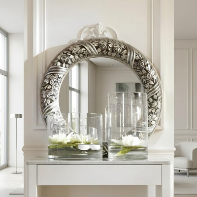Wall mirror mirror round little mirror silver baroque rococo furniture Italy wood