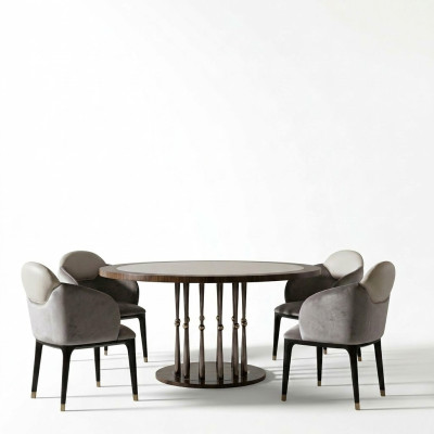 Set of chairs, textile fabric, wood, upholstered dining room chairs, 4x chair
