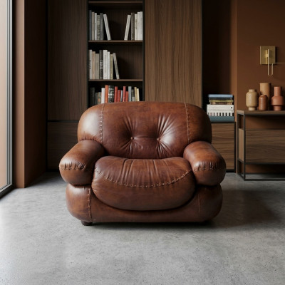 Vintage leather armchair living room genuine leather upholstery television Italian furniture new