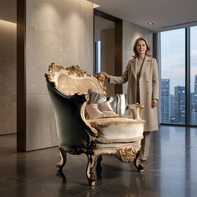 Luxurious carved armchair in a classic style for the living room
