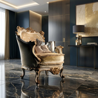 Luxurious carved armchair in a classic style for the living room