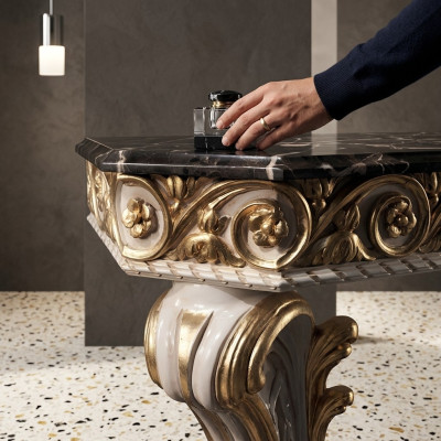 Designer coffee table with marble top in classic style