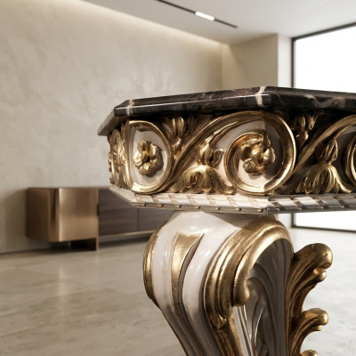 Designer coffee table with marble top in classic style
