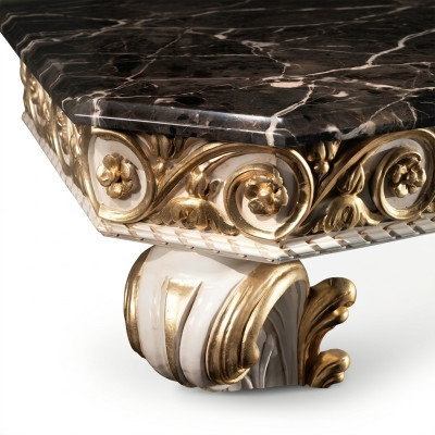 Designer coffee table with marble top in classic style