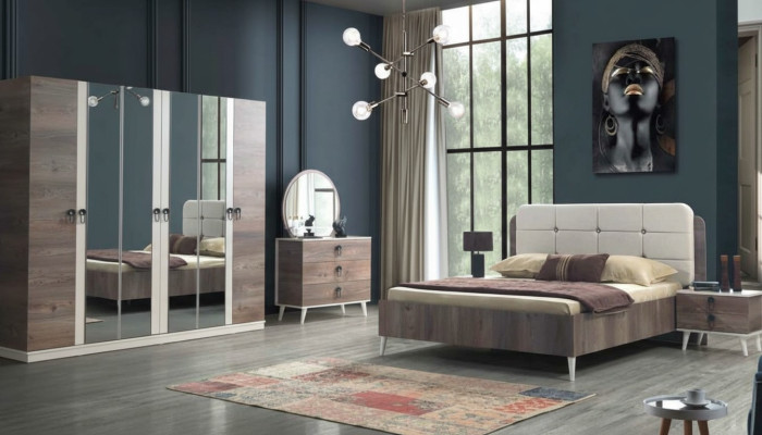 Complete bedroom bed bench dressing table wardrobe bedside table 5-piece set.