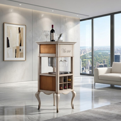 House bar, bar cabinet, bar table, shelf, wine rack, wine cabinet, luxury cabinet, display case.