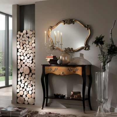 Console table furniture Baroque style mirror wood Italian tables set 2-piece set