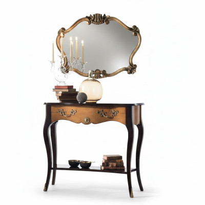 Console table furniture Baroque style mirror wood Italian tables set 2-piece set