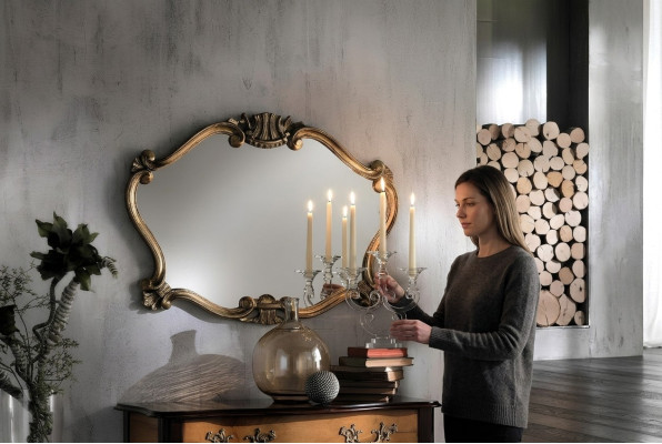 Italian classical designer mirror wall mirror with bronze leaves baroque