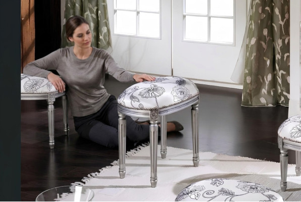 Upholstered bench, footstool, ottoman, pouf, living room designer stool