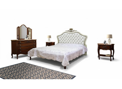 Complete 4-piece set for the bedroom design: modern luxurious bed, 2x nightstand, dresser