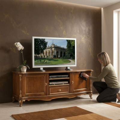 TV Sideboard RTV Living Room Design Shelf Brown Wood Shelves Lowboard Italy New