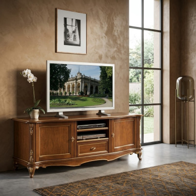 TV Sideboard RTV Living Room Design Shelf Brown Wood Shelves Lowboard Italy New