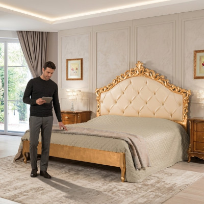New luxurious Chesterfield double bed with carved headboard