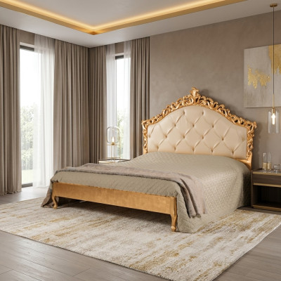 New luxurious Chesterfield double bed with carved headboard
