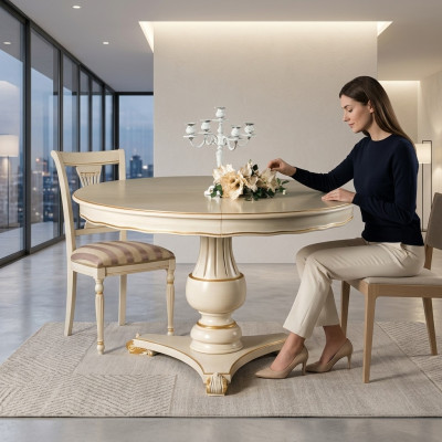 Round dining table, dining tables, dining table styles, Elisa dining tables, luxury furniture, wood.