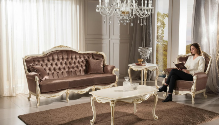 Classic living room furniture couch sofa armchair coffee table side table 4-piece set