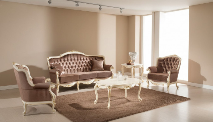 Classic living room furniture couch sofa armchair coffee table side table 4-piece set