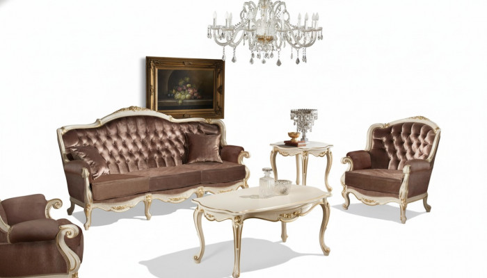 Classic living room furniture couch sofa armchair coffee table side table 4-piece set