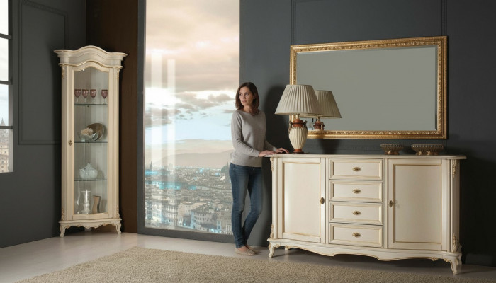 Living room display cabinet chest of drawers Italian mirror classic set 3-piece White New