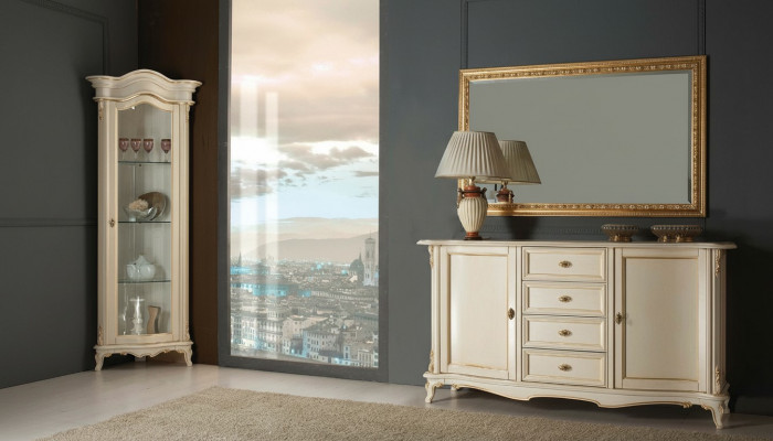 Living room display cabinet chest of drawers Italian mirror classic set 3-piece White New