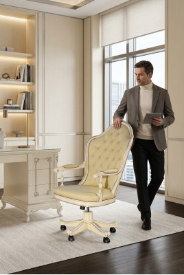 Office chair wood executive chair Chesterfield Italian furniture white swivel white new