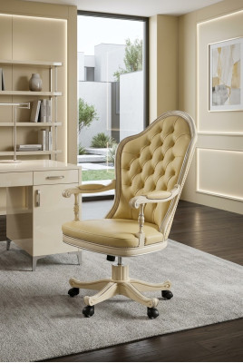 Office chair wood executive chair Chesterfield Italian furniture white swivel white new