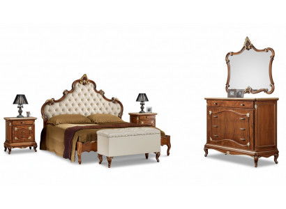 Bedroom complete set: bed, 2x nightstands, dresser, mirror, armchair 6-piece Italy