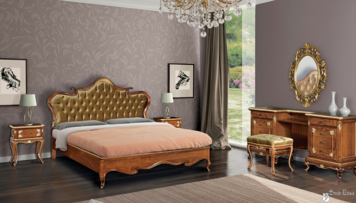Bedroom bed, nightstand, dressing table, stool, upholstered bed, double bed set 5-piece