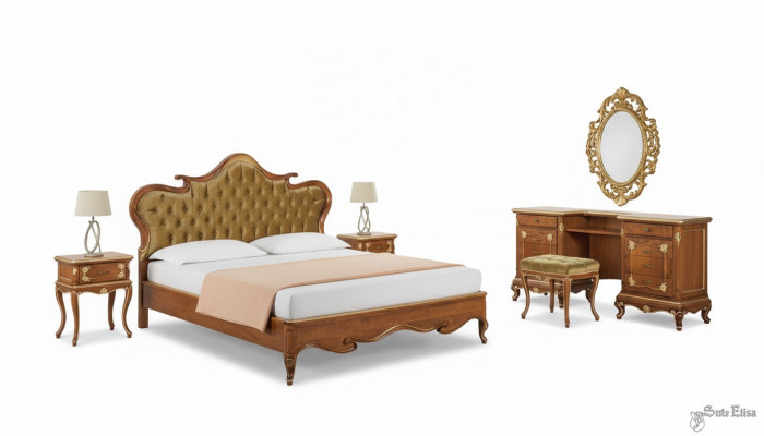 Bedroom bed, nightstand, dressing table, stool, upholstered bed, double bed set 5-piece