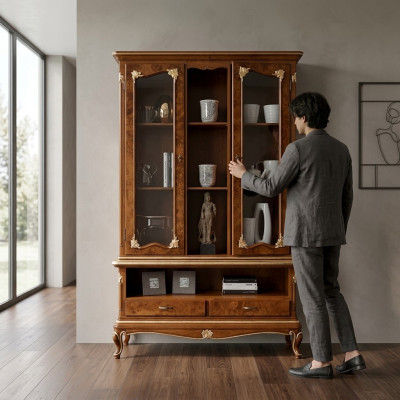 Display glass cabinet cabinets display cases wood sideboard Italian furniture brown