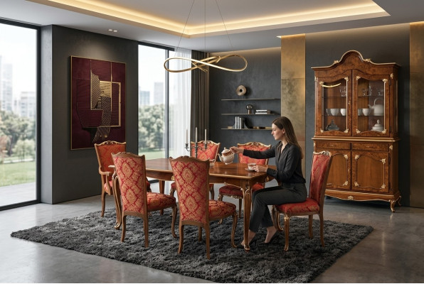 Italian dining room table + 6 upholstered chairs dining set dining furniture 7-piece set.