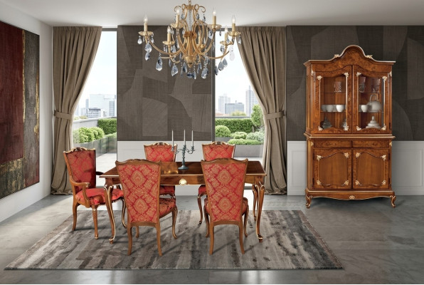 Italian dining room table + 6 upholstered chairs dining set dining furniture 7-piece set.