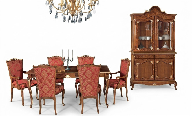 Italian dining room table + 6 upholstered chairs dining set dining furniture 7-piece set.