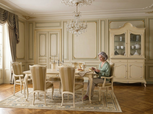 Table Set Ensemble Dining Table 6 Chairs Luxury Style Furniture 8-Piece Chair Group Display Cabinet