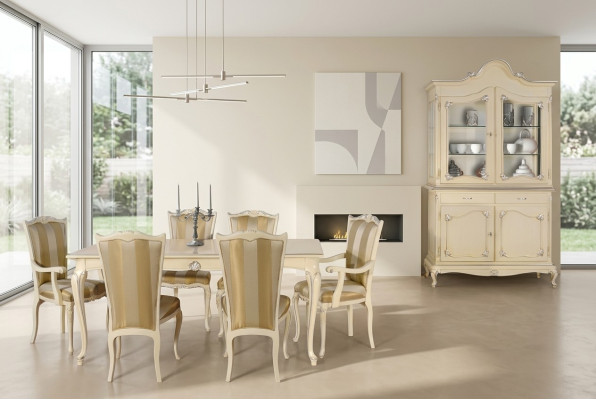 Table Set Ensemble Dining Table 6 Chairs Luxury Style Furniture 8-Piece Chair Group Display Cabinet
