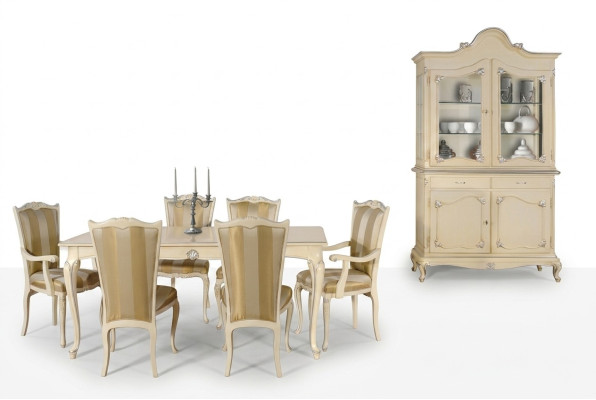 Table Set Ensemble Dining Table 6 Chairs Luxury Style Furniture 8-Piece Chair Group Display Cabinet