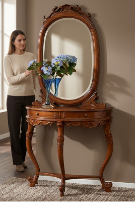 Italian furniture, 2-piece set, furniture style StileElisa, console table, mirror, wood, new.