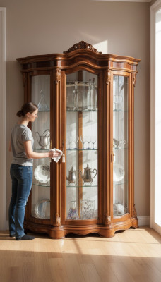 Display glass cabinet showcase living room wood sideboard Italian furniture shelf
