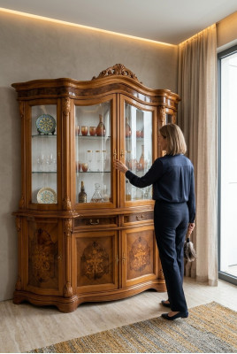 XXL Display Cabinet Solid Wood Vitrine Sideboard Italian Furniture Cabinets