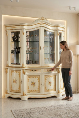 Display cabinet glass cupboard living room wood sideboard Italian furniture shelf