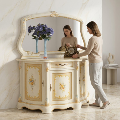 Elegant style furniture bedroom chest of drawers cabinet classic sideboard with mirror